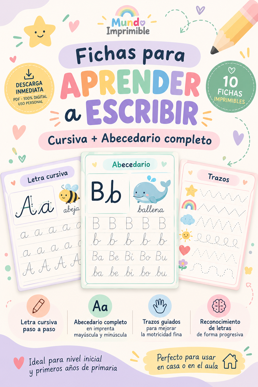 ✏️ Fichas para aprender a escribir: Cursiva + Abecedario completo